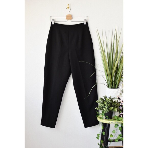 Vintage 80s Ankle Pants Woman's S M Black Cigarette Pants Cropped 60s Retro - Picture 1 of 7